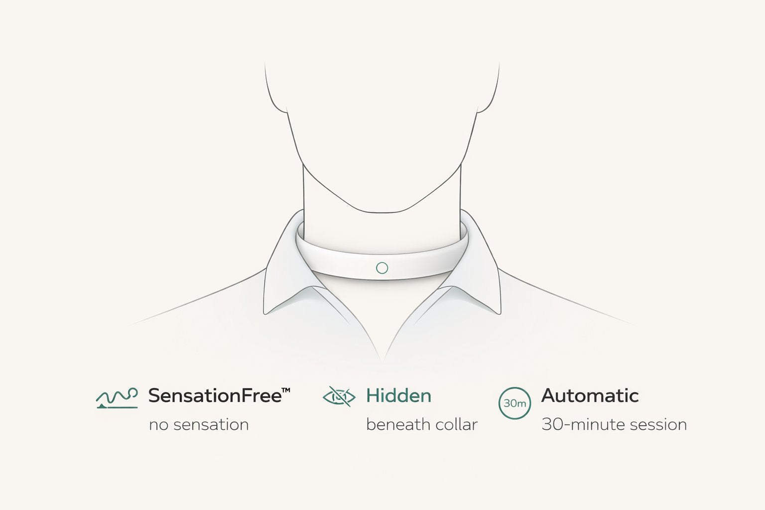 finallyRelief! cervical PEMF wearable — worn under shirt collar